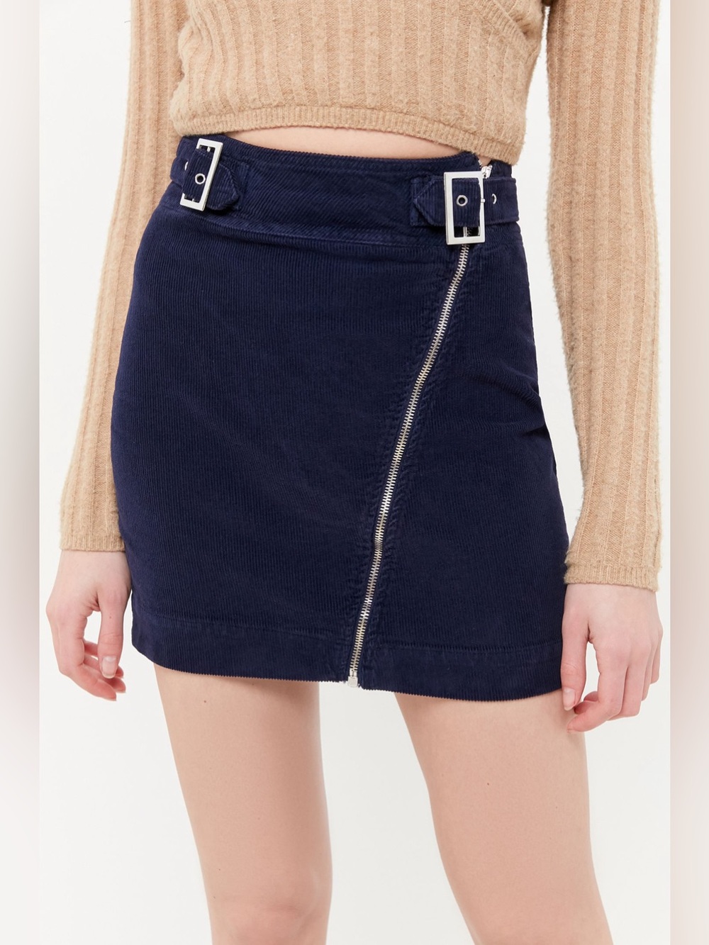 NWT Urban Outfitters Belted Corduroy Navy Skirt Large